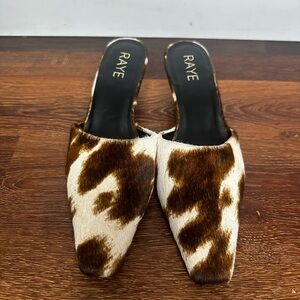 RAYE Calf Hair Mules in Brown and Cream women’s Sz. 7